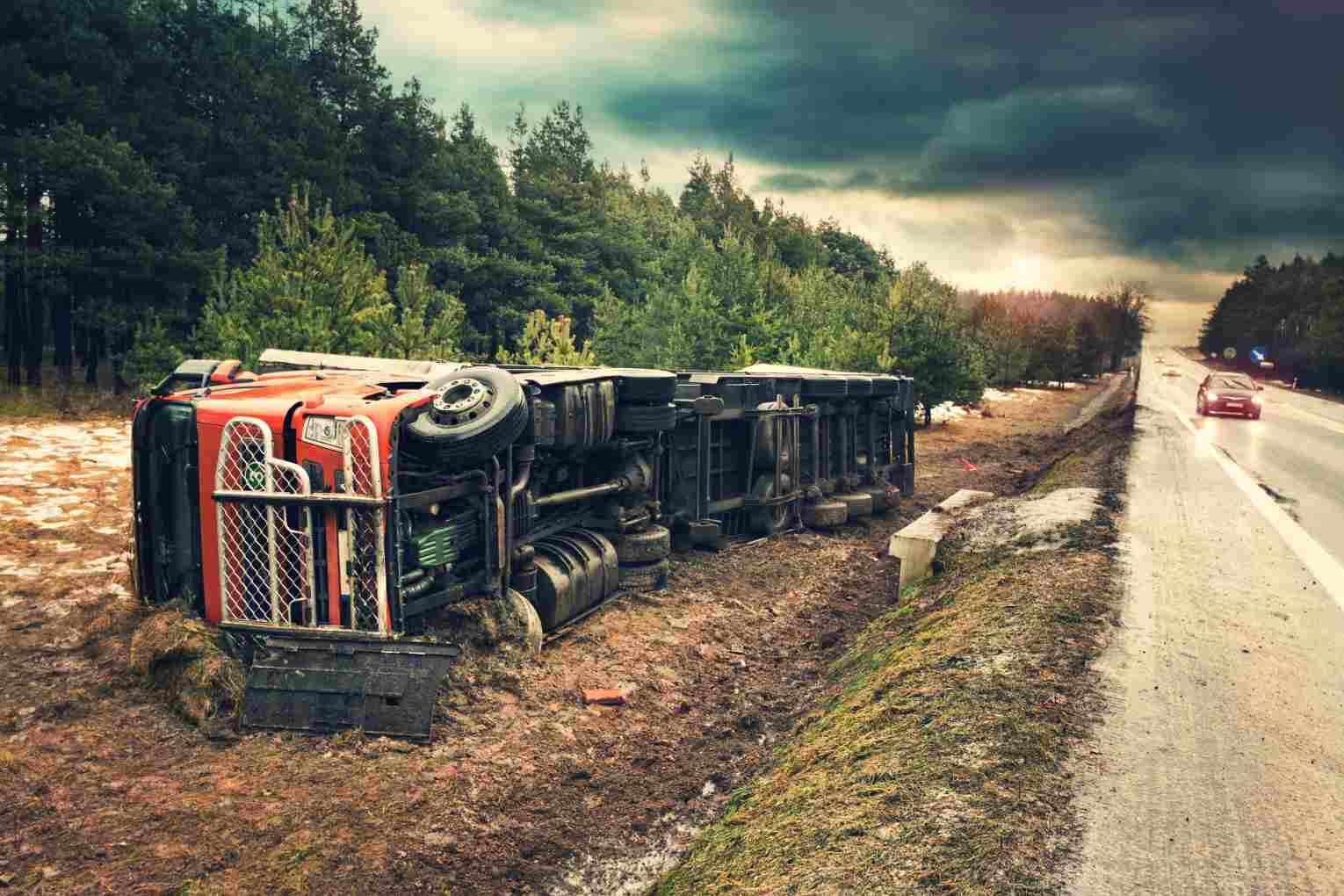 A truck accident on a slippery road in Apollo Beach, FL.